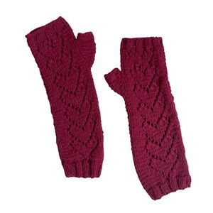 🇨🇦 Handmade Knit Fingerless Gloves Mittens Arm Warmers Glovelets Burgundy